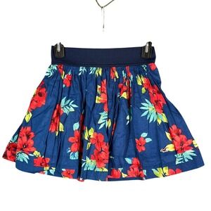 Hollister Skirt Small Womens Blue Short Floral Casual Lined Pleated‎ Cotton